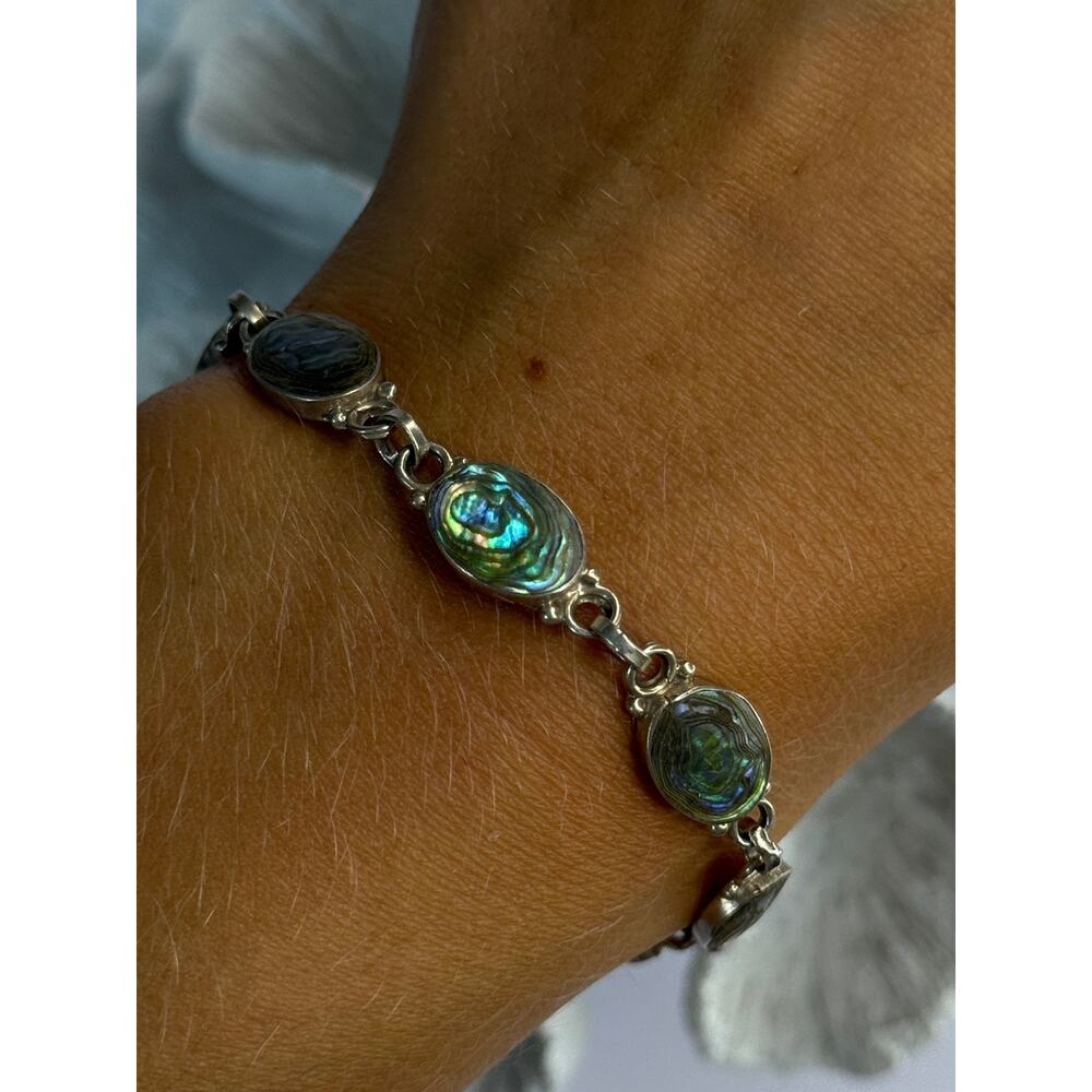 Vintage 925 Sterling Silver Abalone Bracelet Length 6.5